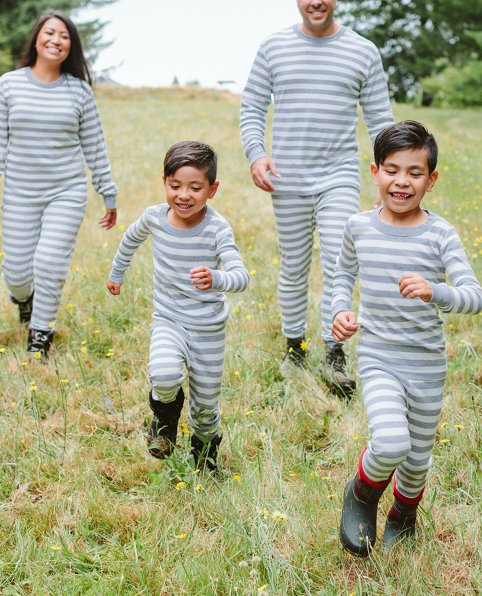 grey stripes family match outfit