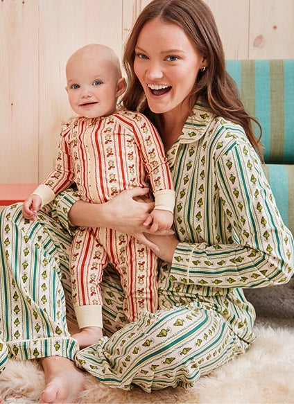 mom and baby in matching pjs