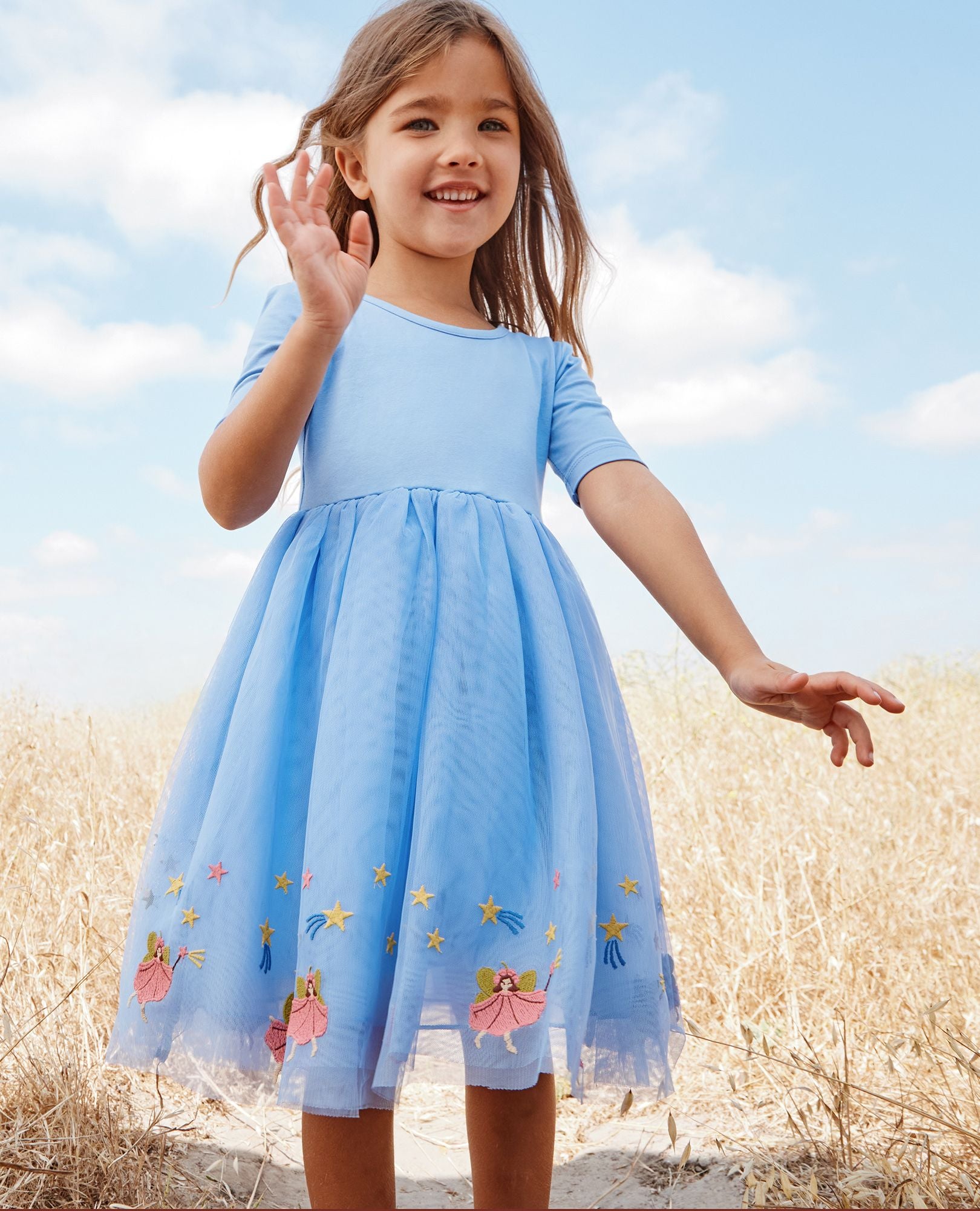 Garden Fairy On Grapemist Embroidered Tulle Dress