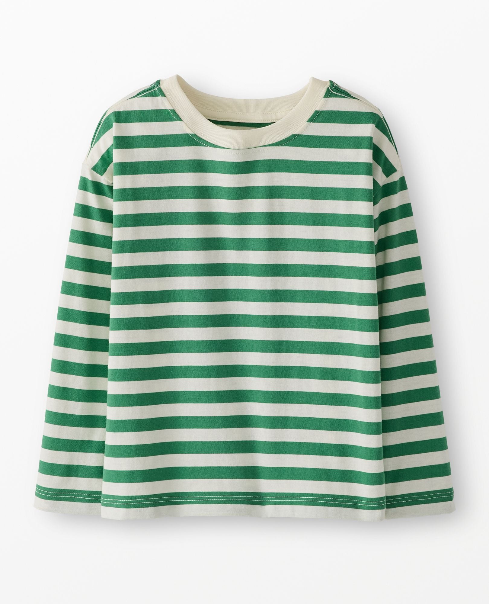 トップス semoh Printed Stripe Shirt (Green) Long Sleeve Relaxed Fit Striped T-Shirt | Hanna Andersson