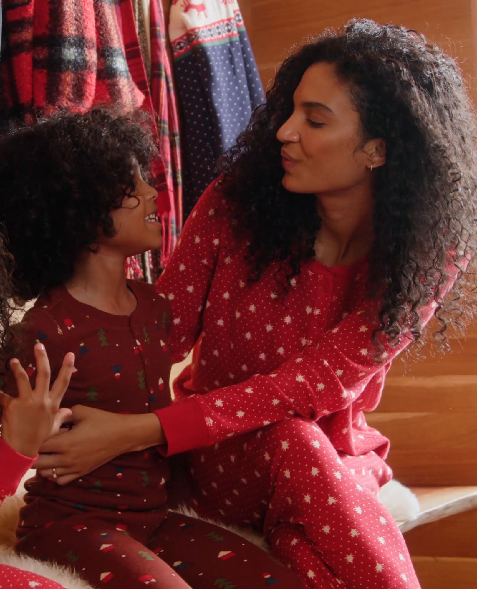 Video of child wearing Women's Holiday Long Sleeve Waffle Henley Pajama Set