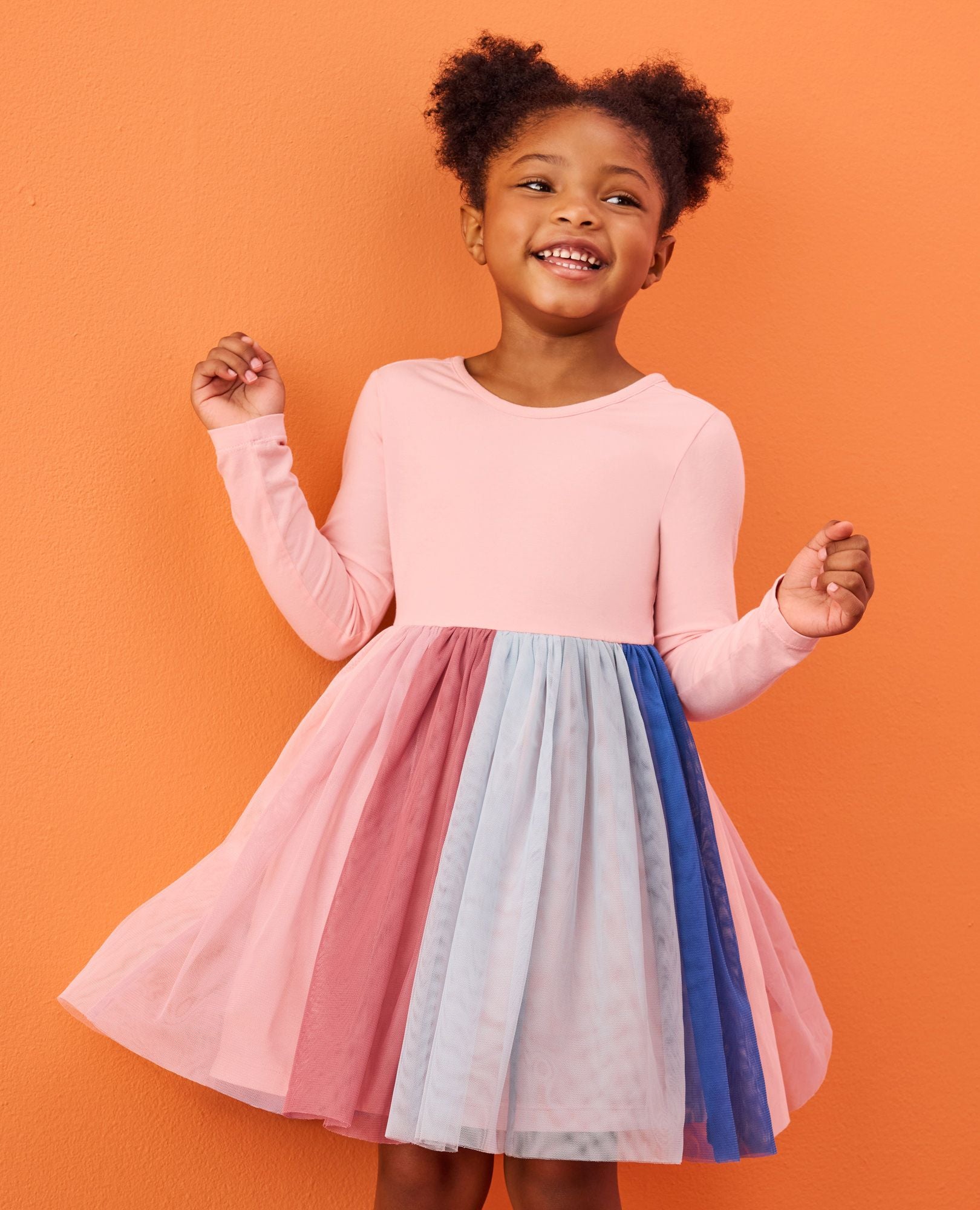 long sleeve tulle rainbow dress Navy Multi Long Sleeve Tulle Rainbow Dress