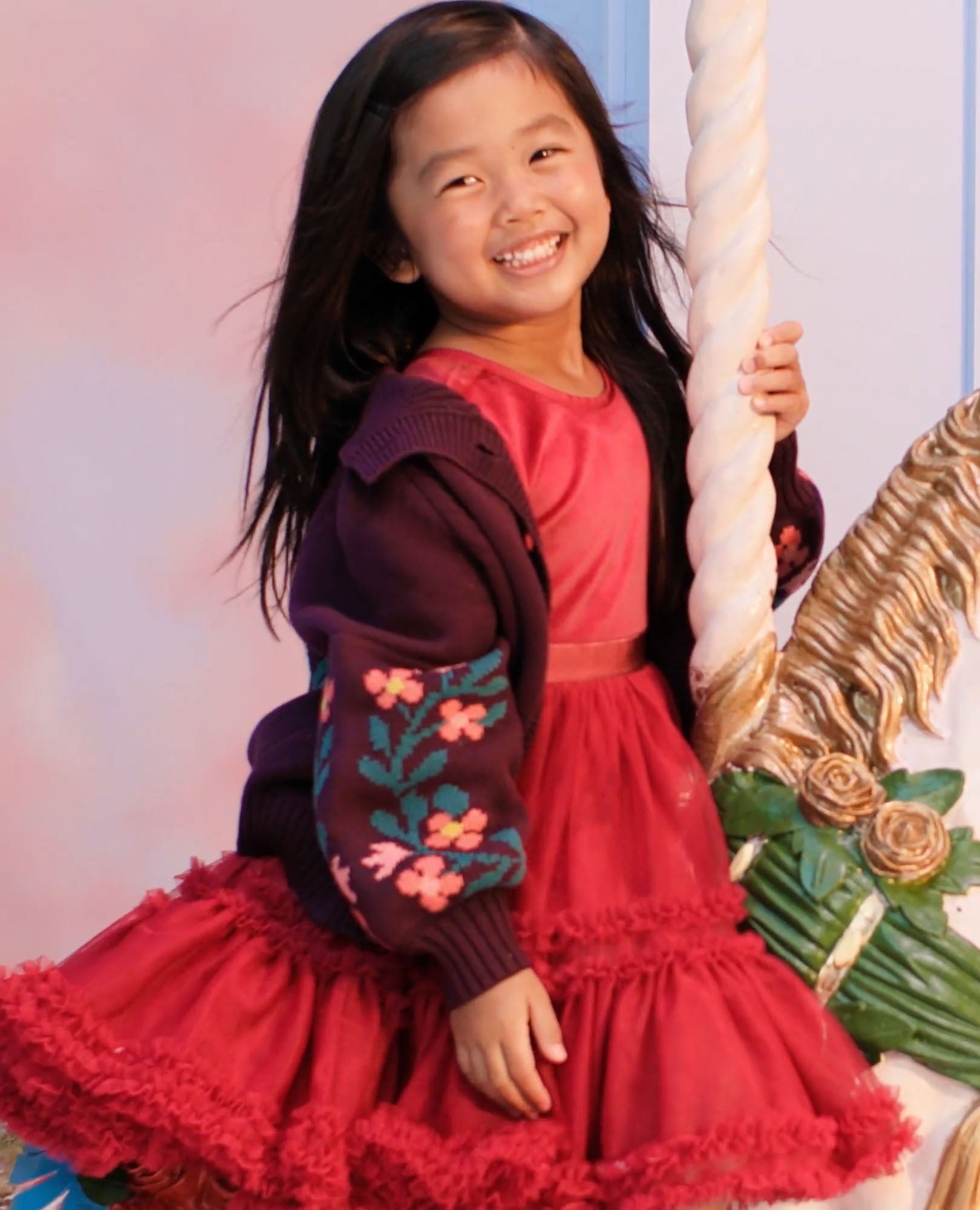 Video of child wearing Long Sleeve Velour Tulle Tiered Dress