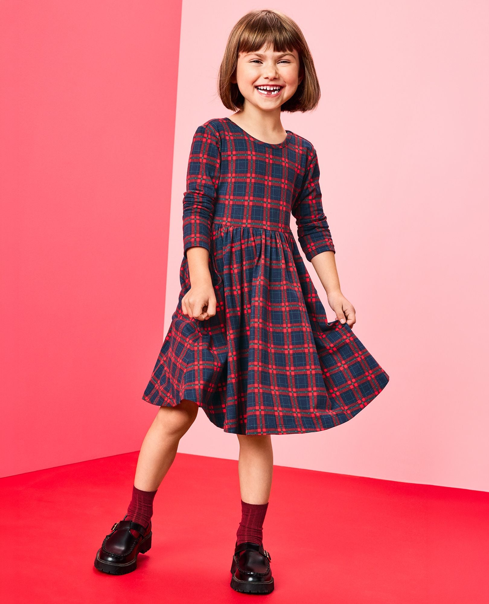 Long Sleeve Plaid Skater Dress with Pockets | Hanna Andersson