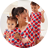 family in matching strawberry print pajamas