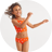 girl in two piece flower print swimsuit